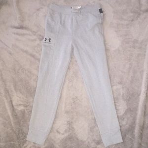 Gray and black under armor joggers